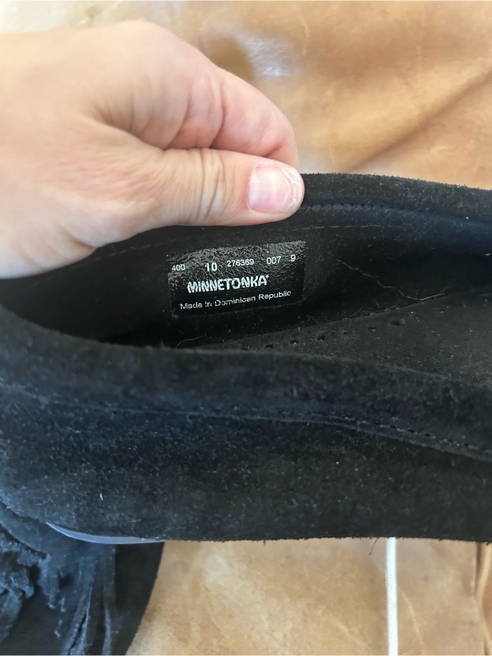 Minnetonka Black Suede Fringe Moccasin Flats GUC - Picture 5 of 6